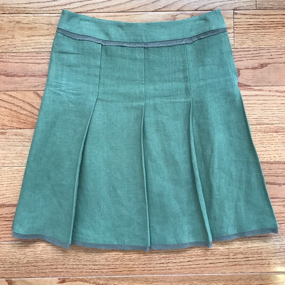 FLY NOW Olive Green Pleated Linen Canvas Skirt XS